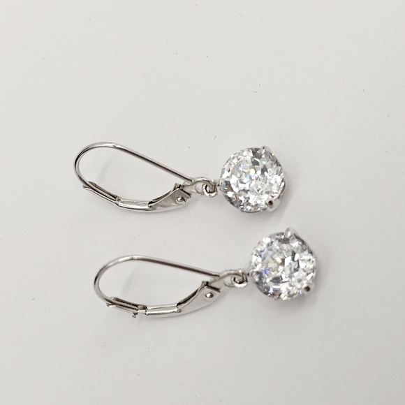 14k White Gold Diamonique Jewelry Dangle Earrings Lever Back QVC Solid Real NWOT - Picture 5 of 7